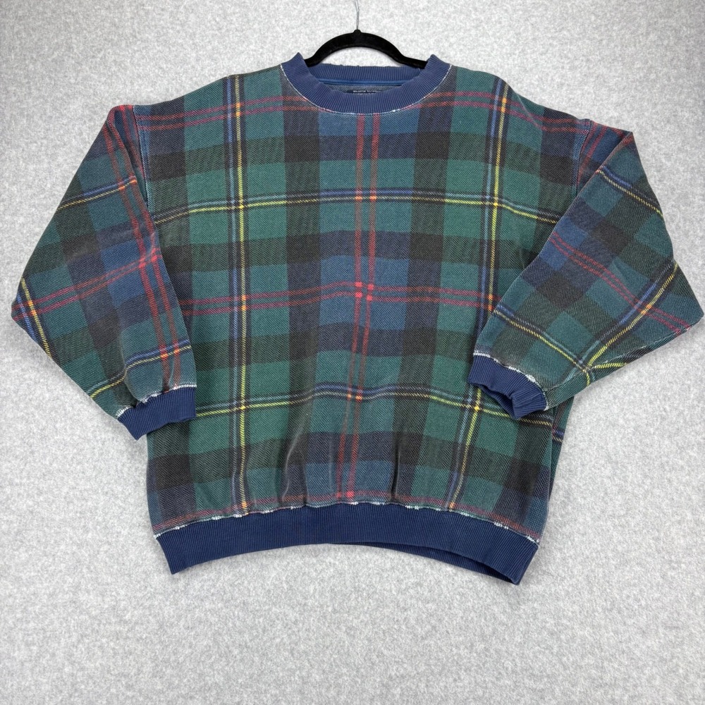 Dockers Sweatshirt Mens L Green Plaid Vintage Crewneck Long Sleeve Pullover
